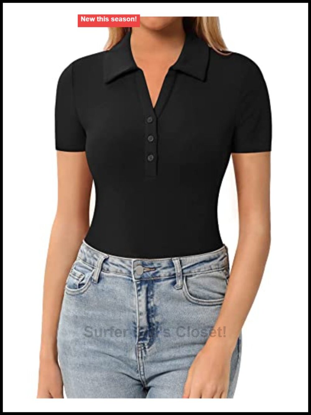 Womens V Neck Button Down Ribbed Fitted Short Sleeve Top